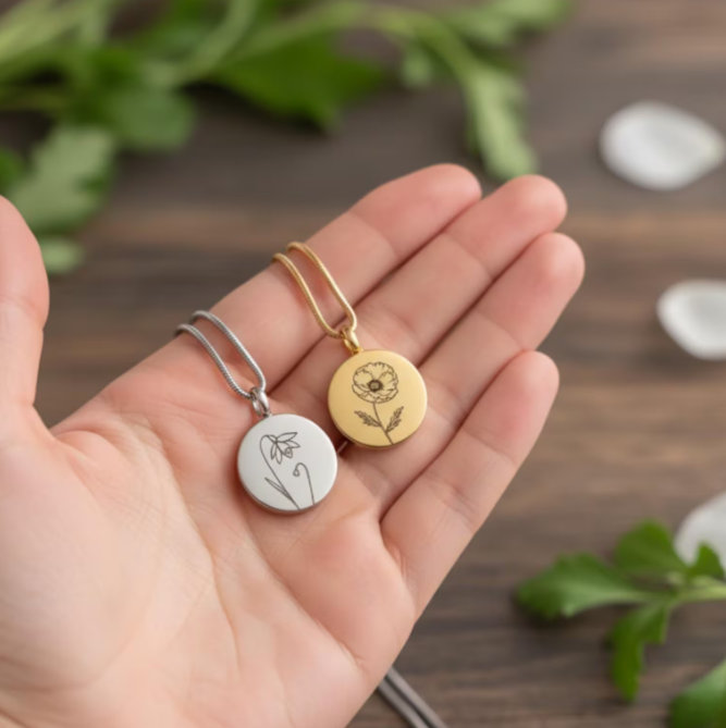 Personalized Round Urn Ashes Necklace - Image 6